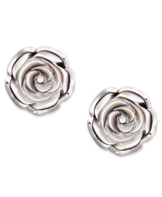 Macy's - Sterling Silver Earrings, Cultured Tahitian Mother of Pearl Flower Stud Earrings (18mm)