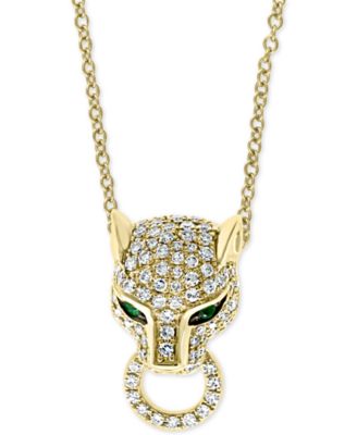 EFFY Collection - Diamond (3/8 ct. t.w.) & Emerald (1/20 ct. t.w.) Panther 18" Pendant Necklace in 14k Gold