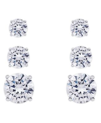 Macy's - Cubic Zirconia 3-Pc. Set Graduated Round Stud Earrings in Fine Silver Plate