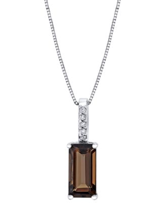 Macy's - Smoky Quartz (3-1/5 ct. t.w.) & Diamond (1/20 ct. t.w.) 18" Pendant Necklace in Sterling Silver
