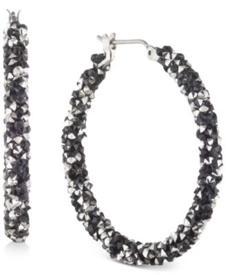 KARL LAGERFELD PARIS - Silver-Tone Crystal Hoop Earrings, 1-1/4"
