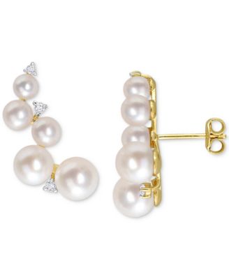 Macy's - Cultured Freshwater Pearl (4-7mm) & White Topaz (1/4 ct. t.w.) Ear Climbers in Gold-Plated Sterling Silver