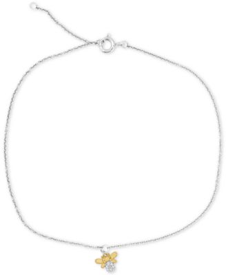 Macy's - Diamond Accent Bee Ankle Bracelet in Sterling Silver & 14k Gold-Plate