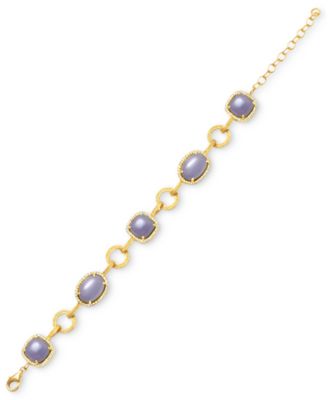 Macy's - Dyed Green Jade & White Topaz (1 ct. t.w.) Halo Link Bracelet in 14k Gold-Plated Sterling Silver (Also in Dyed Lavender Jade & Dyed Red Jade)