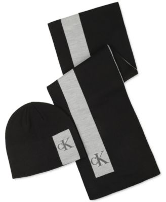 Calvin Klein - Men's Silicone CK Monogram Logo Scarf & Beanie Hat Set