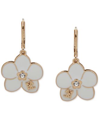 KARL LAGERFELD PARIS - Gold-Tone Pav&eacute; White Flower Logo Drop Earrings