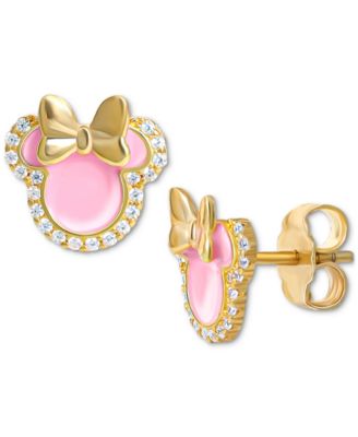 Disney - Cubic Zirconia & Pink Enamel Minnie Mouse Stud Earrings in 18k Gold-Plated Sterling Silver
