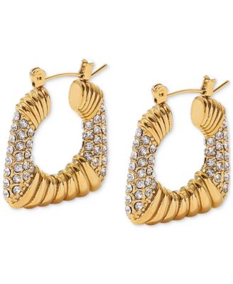 Heymaeve - 18k Gold-Plated Small Pav&eacute; Square Textured Hoop Earrings