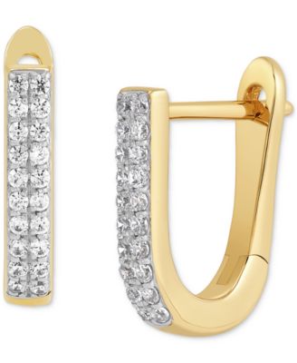 Macy's - Diamond Oval Hoop Earrings (1/8 ct. t.w.) in 14k Gold-Plated Sterling Silver