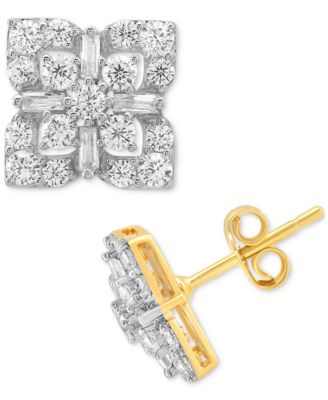 Macy's - Diamond Round & Baguette Cluster Stud Earrings (1 ct. t.w.) in 10k White Gold