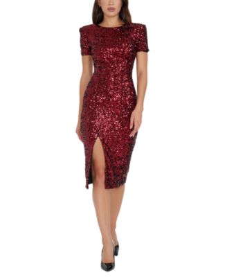 Dress the Population - Women's Sequined Side-Slit Midi Dress