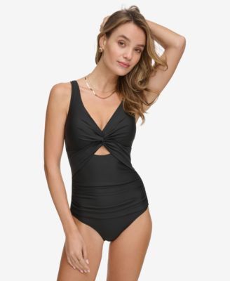 DKNY - Women's Shirred Keyhole Detail One-Piece Swimsuit
