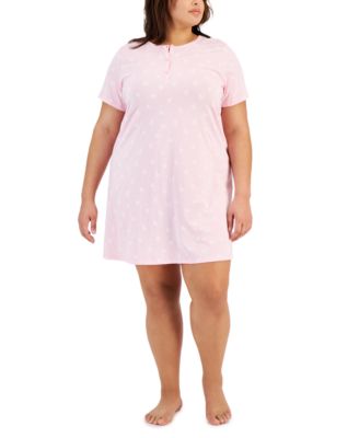 Charter Club - Plus Size Cotton Ditsy Floral Henley Sleepshirt