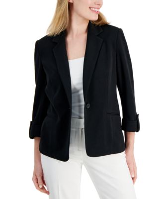 AK Anne Klein - Women's Roll-Tab 3/4-Sleeve Crepe Blazer