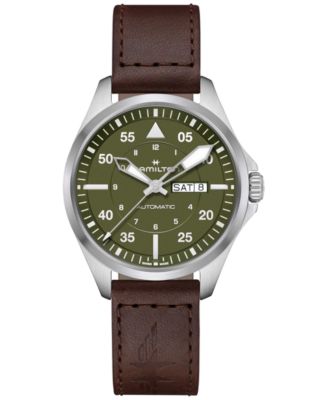 Hamilton - Men's Swiss Automatic Khaki Aviation Day Date Brown Leather Strap Watch 42mm
