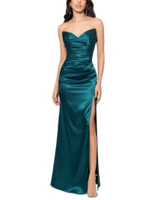 Blondie Nites - Juniors' Strapless Side-Slit Satin Dress