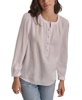 DKNY Jeans - Women's Cotton Bracelet-Sleeve Henley Top