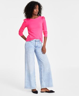 On 34th - Women's Ruffle-Trim Ribbed Long-Sleeve Top
