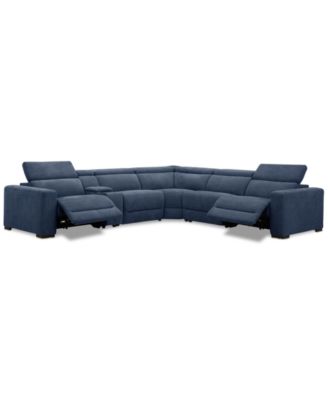 Furniture - Nevio 6-Pc. Fabric Power Headrest L-Shaped Sectional and Console with 2 Power Motion Chairs