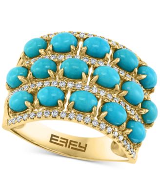 EFFY Collection - Turquoise & Diamond (1/3 ct. t.w.) Multirow Statement Ring in 14k Gold