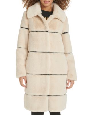 KARL LAGERFELD PARIS - Women's Faux-Leather Trim Faux-Fur Coat