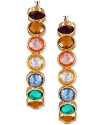 GUESS - Gold-Tone Medium Multicolor Crystal Studded Hoop Earrings, 2"