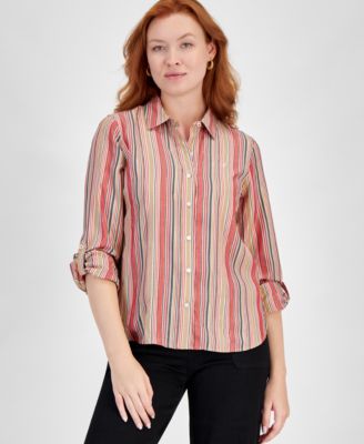 Nautica Jeans - Women's Glint Stripe Roll-Tab Button-Up Shirt