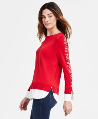 Jones New York - Women's Embellished-Sleeve Shirttail Top