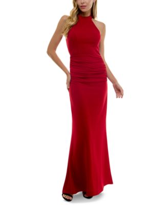 City Studios - Juniors' Open-Back High-Neck Evening Gown