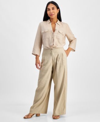 I.N.C. International Concepts - Petite High-Rise Pleated Wide-Leg Pants