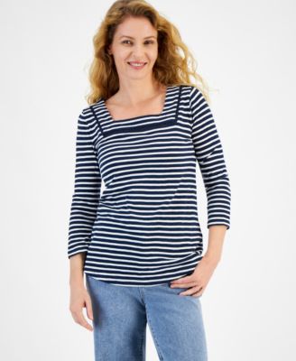 Style & Co - Petite Wintery Stripe Cotton Top, Created for Macy's