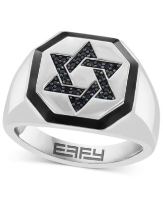 EFFY Collection - Men's Black Spinel (1/6 ct. t.w.) & Black Enamel Star of David Ring in Sterling Silver