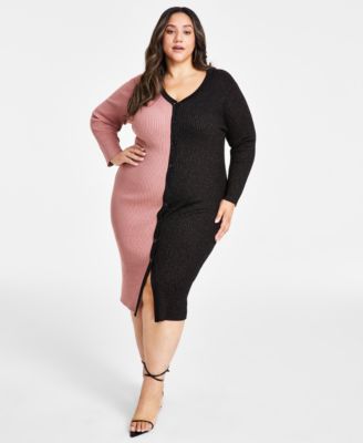 Nina Parker - Trendy Plus Size Ribbed Button-Front Dress