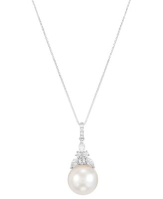Grown With Love - Cultured Ming Pearl (12mm) & Lab Grown Diamond (1/2 ct. t.w.) 18" Pendant Necklace in 14k White Gold