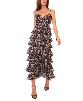 1.STATE - Women's V-Neck Tiered Floral-Print Maxi Dress