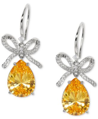 Eliot Danori - Silver-Tone Yellow Cubic Zirconia Bow Drop Earrings