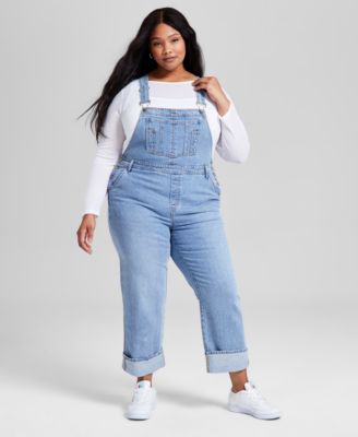 And Now This - Plus Size Cuffed Denim Overalls