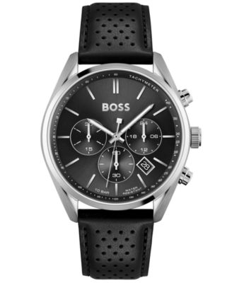 Hugo Boss - Men's Chronograph Champion Black Leather Strap Watch 44mm