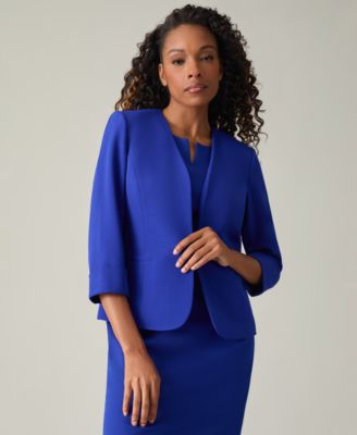 Kasper - Petite Stretch Crepe Open-Front Roll-Sleeve Jacket