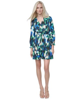 DKNY - Petite Printed Blouson-Sleeve Fit & Flare Dress