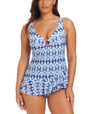 Beyond Control - Women's Fine Ikat Ring Ruffle Swim Dress