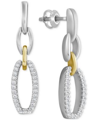 Macy's - Diamond Link Drop Earrings (1/10 ct. t.w.) in Sterling Silver & 10k Yellow Gold