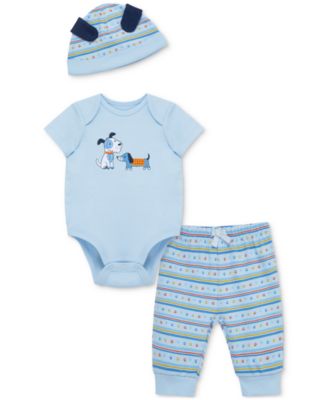 Little Me - Baby Boys Puppies Cotton Bodysuit, Hat & Pants, 3 Piece Set