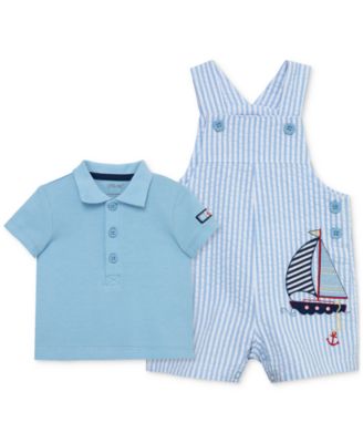 Little Me - Baby Boys Cotton Sailboat Polo Shirt & Shortall, 2 Piece Set
