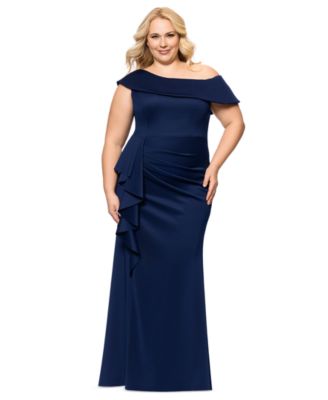 XSCAPE - Plus Size Asymmetric Off-The-Shoulder Gown