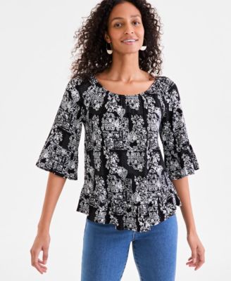 Style & Co - Women's Printed On/Off Shoulder Top