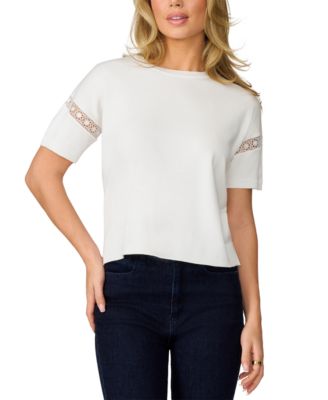 Melissa Paige - Women's Lace-Inset Short-Sleeve Sweater