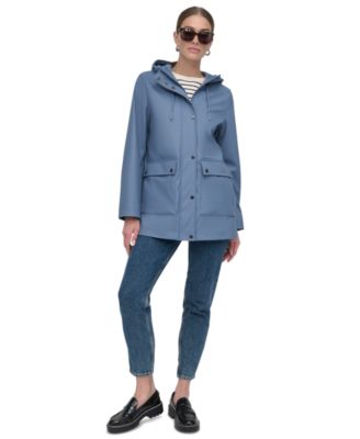 DKNY - Petite Hooded Zip-Front Water-Resistant Raincoat