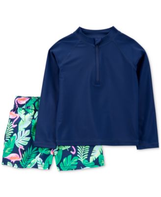 Carter's - Toddler Boys Rash Guard & Tropical-Print Swim Trunks, 2 Piece Set