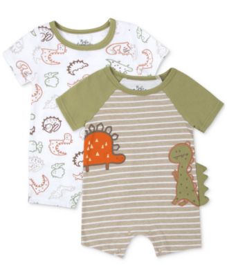 Baby Essentials - Baby Boy 2-Pc. Dinosaur Rompers Set